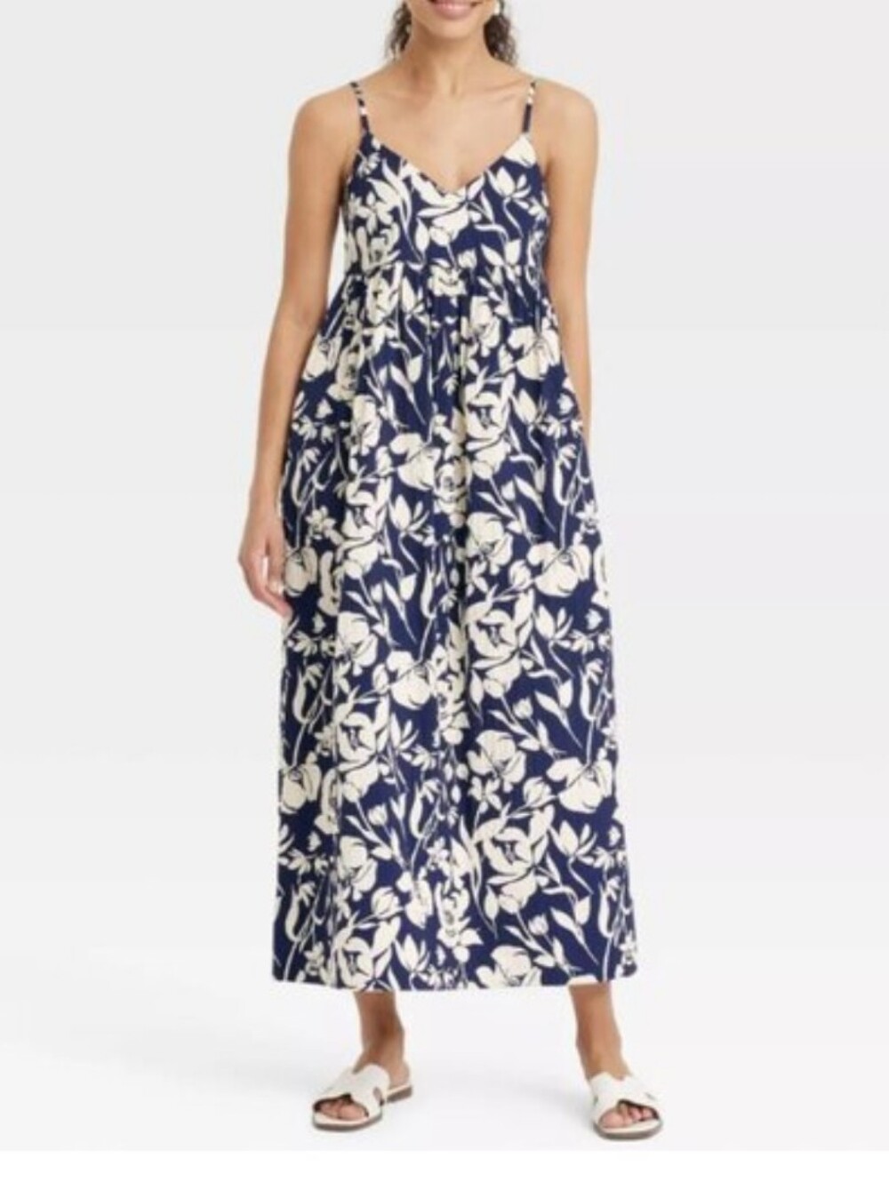 a new day Navy and Cream Floral Spaghetti-Strap Maxi Dress - Picture 1 of 11